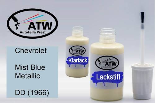 Chevrolet, Mist Blue Metallic, DD (1966): 20ml Lackstift + 20ml Klarlack - Set, von ATW Autoteile West.